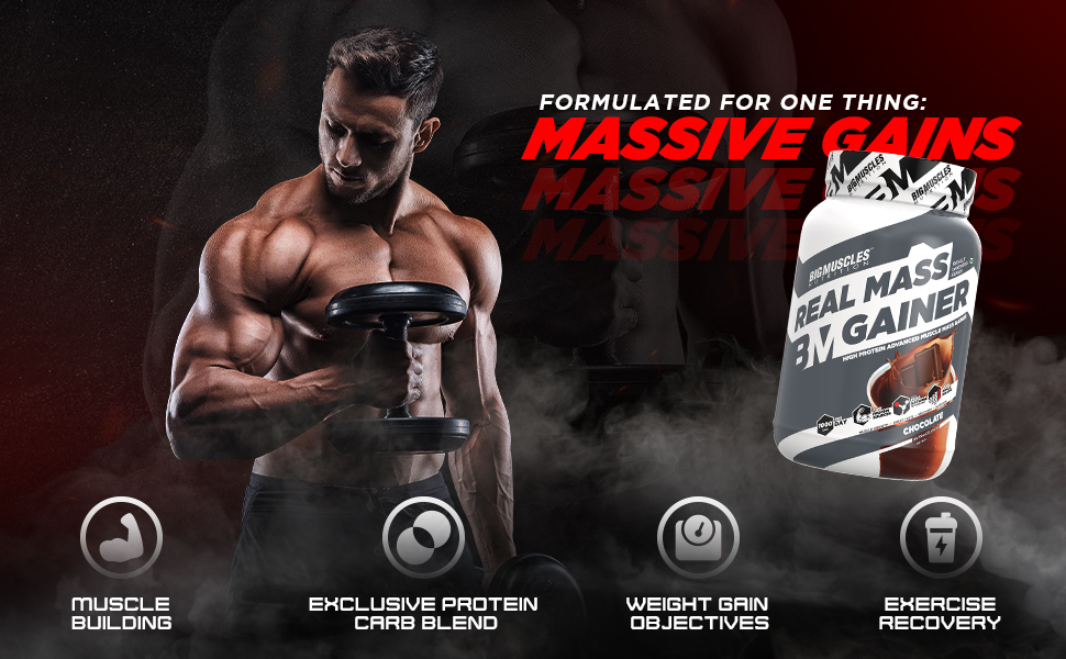 Bigmuscles Nutrition Real Mass Gainer [ Rich Chocolate]|Lean Whey Protein Muscle Mass Gainer|Complex Carbohydrates,|1000 Calories|Reduces Muscle Breakdown|Boosts Metabolism, 1 count, 1000 grams