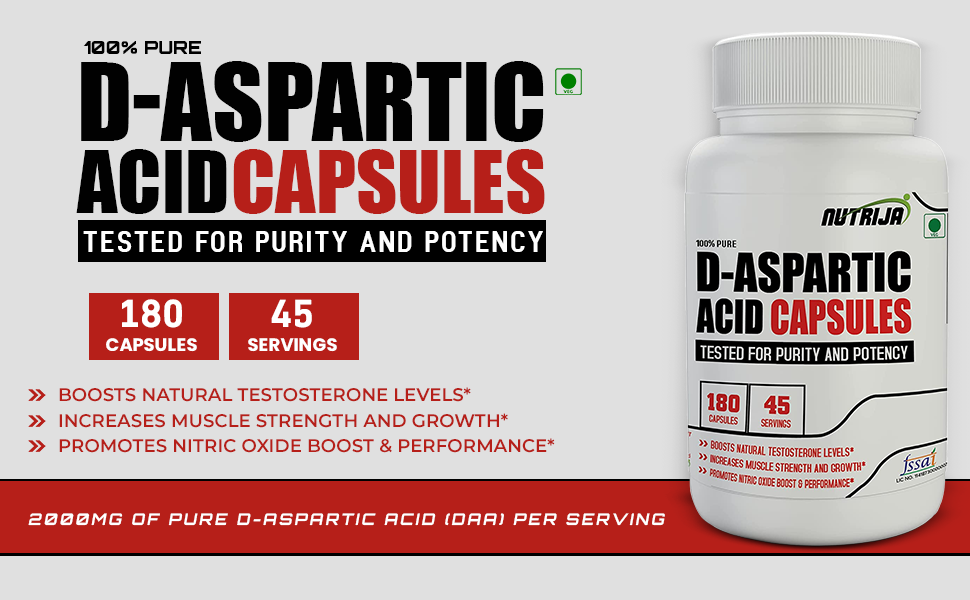 NutriJa D-Aspartic Acid (DAA) Supplement - 180 Capsules