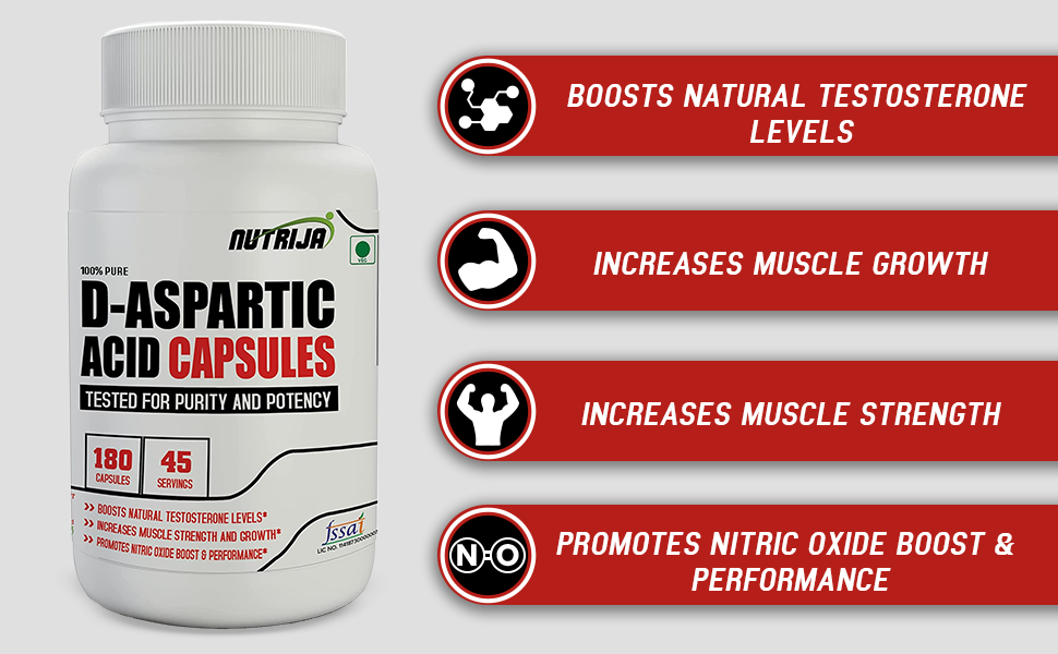 NutriJa D-Aspartic Acid (DAA) Supplement - 180 Capsules