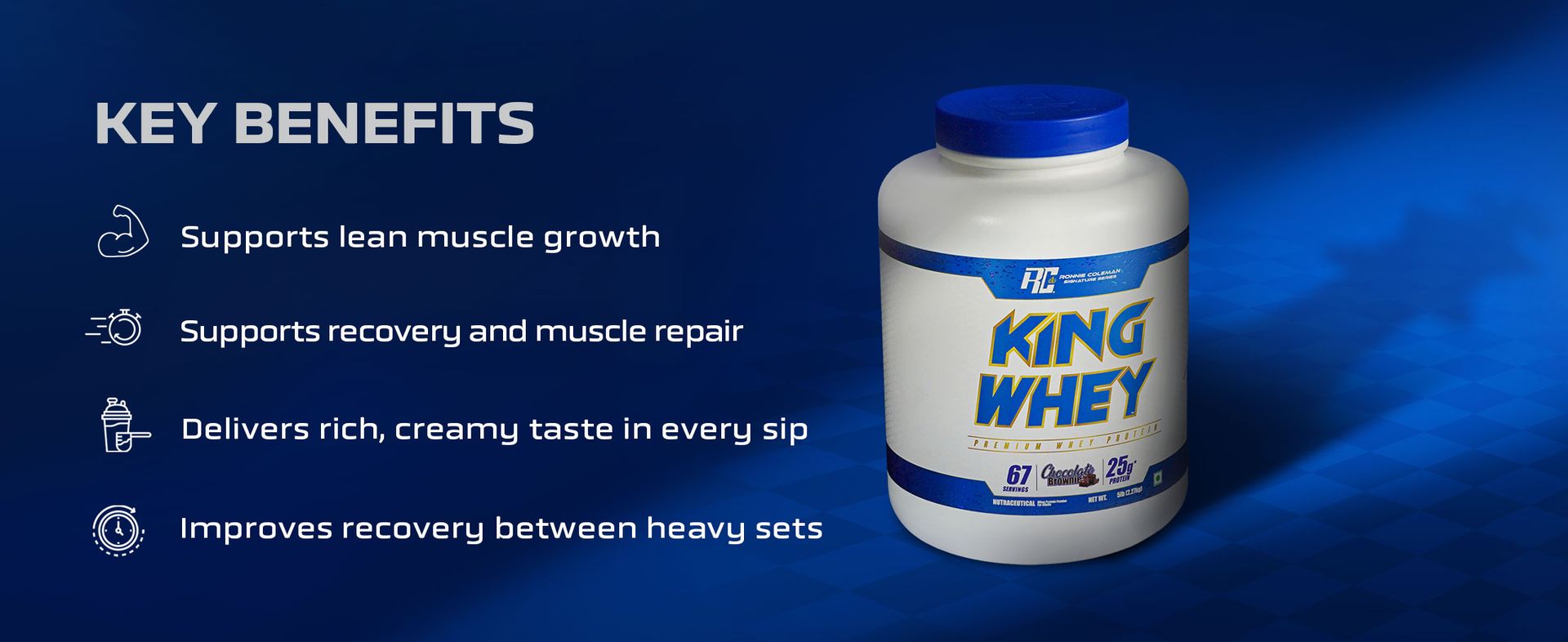 Ronnie Coleman Signature Series King Whey Protein, Chocolate Brownie (67 Servings, 2.27kg / 5lbs) | Premium Whey Protein Powder