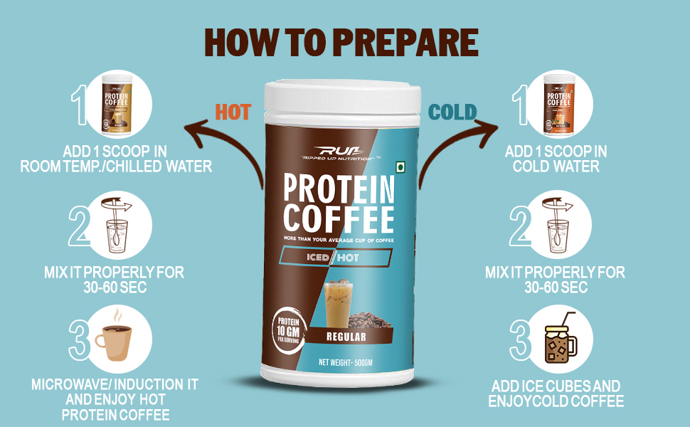 Ripped Up Nutrition Protein Coffee | Neat 10g Protein Per Scoop | Versatile Usage - A Pre-Workout or Anytime Meal Replacement Shake| (Regular, 500gm)