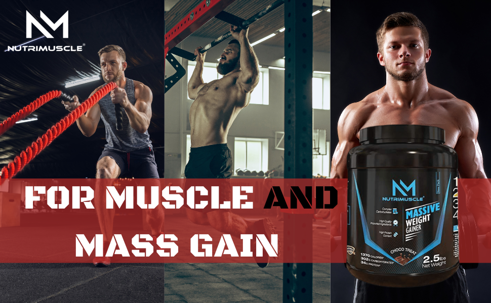 Nutrimuscle Massive Weight Gainer Powder for Men & Women – Chocolate Flavour | 1.134 Kg (2.5 lbs) | High Calorie Mass & Muscle Gainer with Complex Carbs, Protein Blend & Essential Vitamins