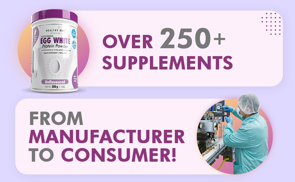 HealthyHey Nutrition 100% Egg White Protein - Low in purine - Instant Mix - 80% Protein - Non GMO & Lactose Free - 500g (Unflavoured), 16 Servings