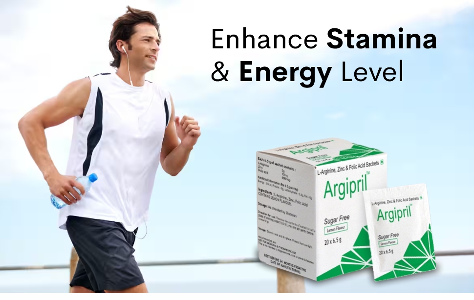 Argipril with L-Arginine, Zinc & Folic Acid, | Sugar Free | Lemon Flavor | Pack of 20 Sachets |