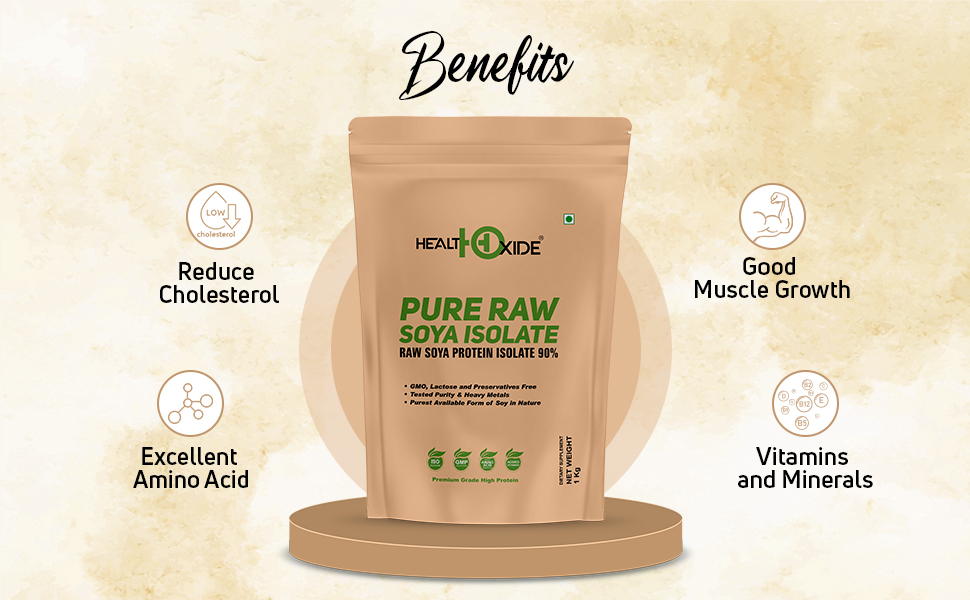 HealthOxide Soya Protein Isolate 90% Powder 1kg | Soy Protein Powder | Vegan Plant-Based Protein Supplement | Dairy Free, Gluten Free & Lactose Free | Rich in Amino Acids | For Gym, Bodybuilding, Fitness & Daily Nutrition