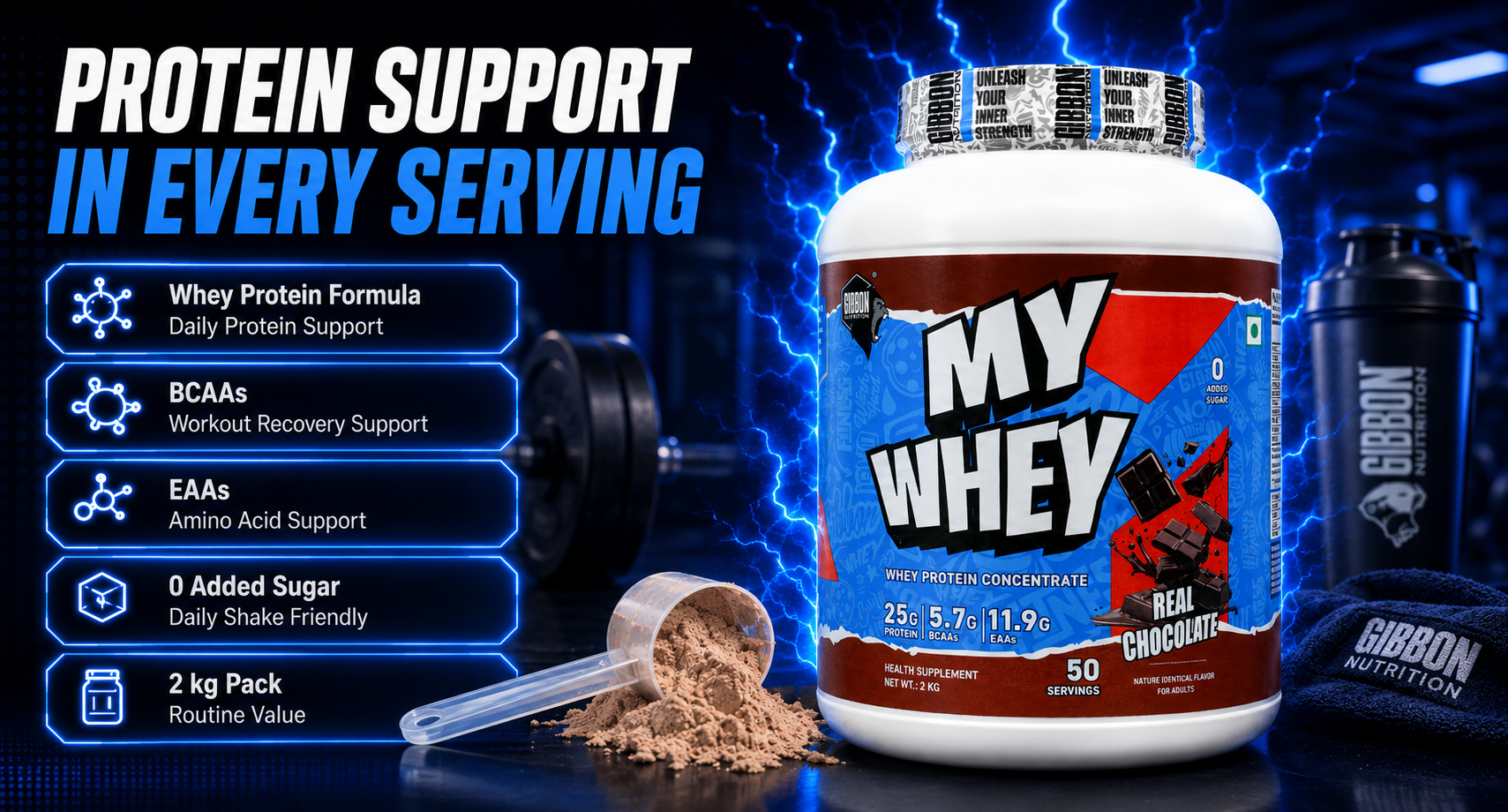 GIBBON My Whey Protein Powder High-Protein, Fat-Burning Whey Isolate for Lean Muscle | Protein Isolate with Fat-Burning Blend for Lean Muscle & Metabolism Boost | 2kg | 54 Servings (2 Kg, Swiss Chocolate)