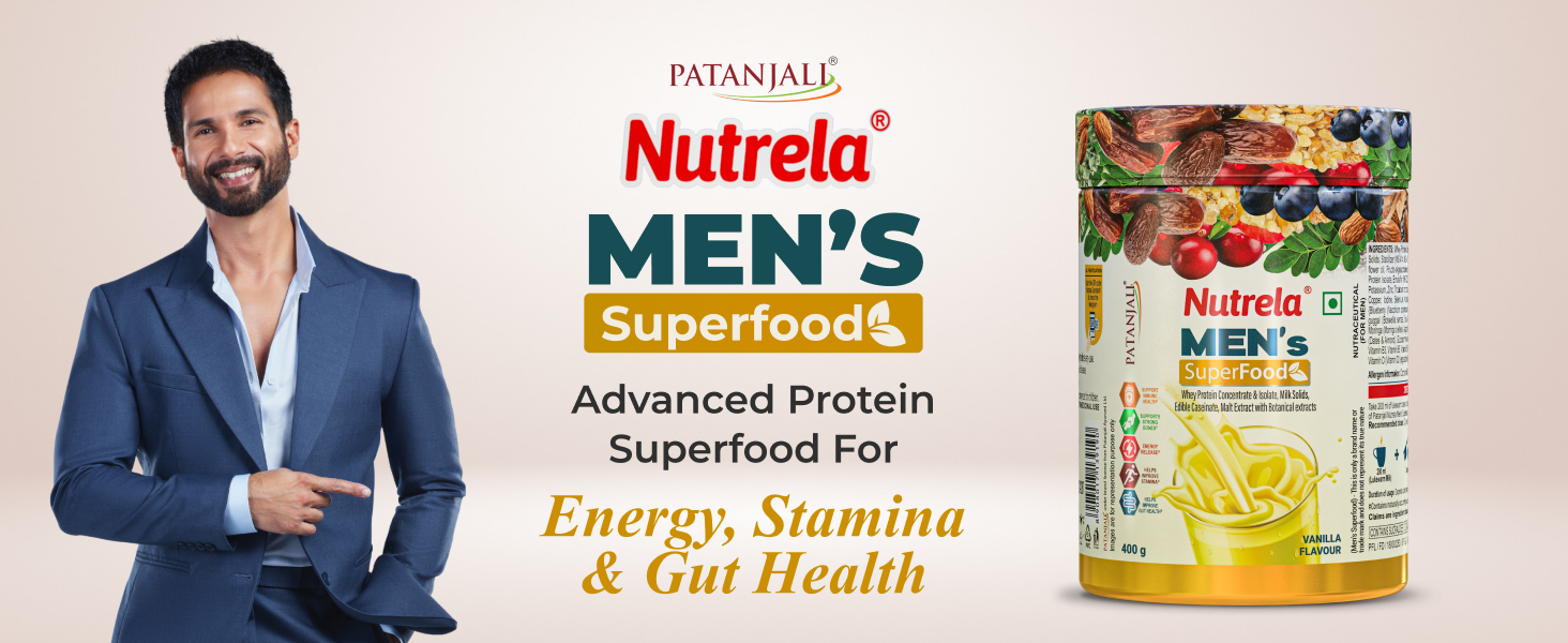 NUTRELA Men Superfoods With Whey Protein Powder - 400g, Vanilla Flavor | Everyday Fitness with Biofermented Multivitamins & Whey Protein to support in Bone & Joints Health, Muscle | Pack of 2