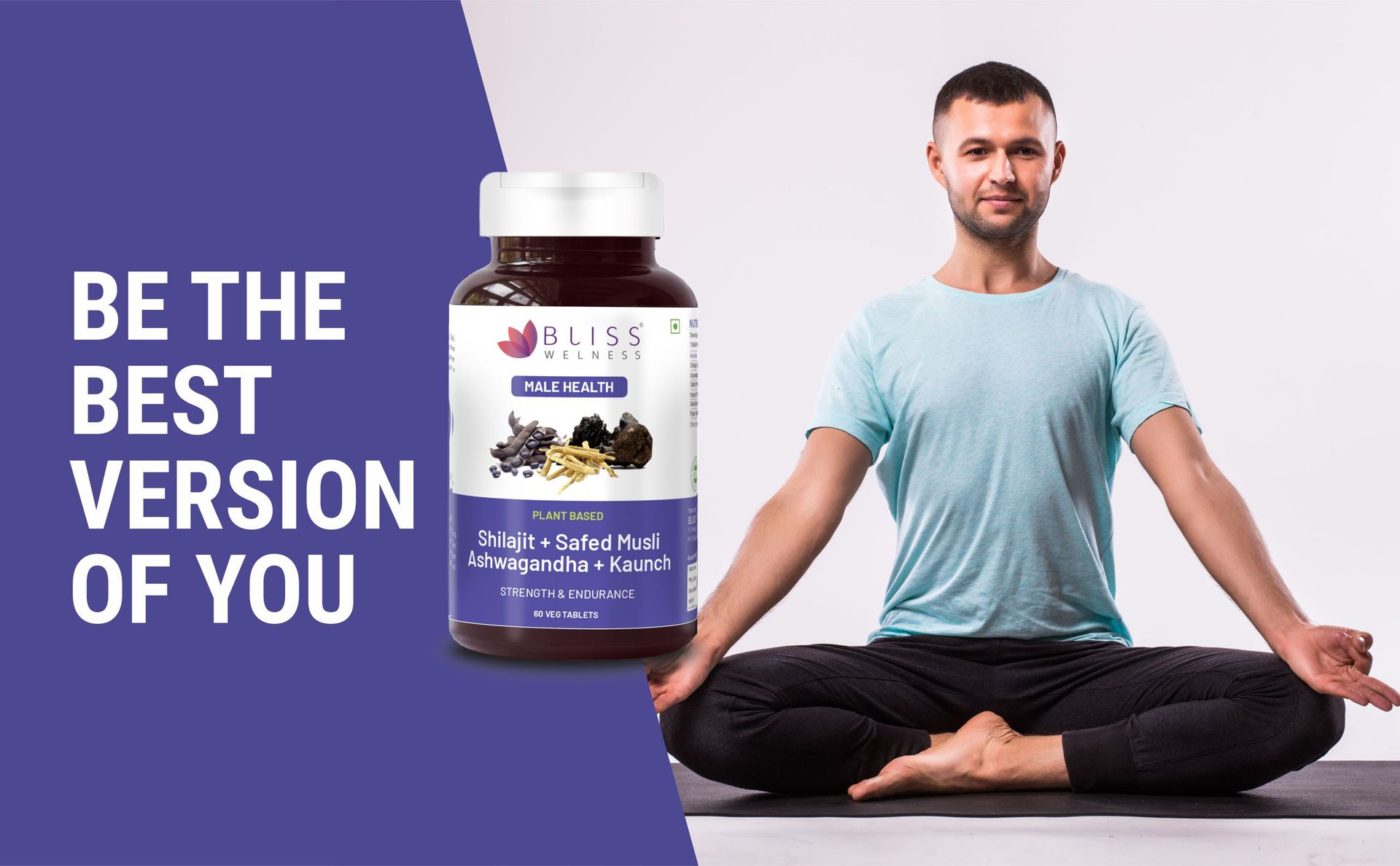 Bliss Welness Testosterone Supplement | Shilajit Ashwagandha Kaunch Beej Safed Musli Akarkhara Extract | Energy Performance Ayurvedic Health Supplement - 60 Vegetarian Tablets