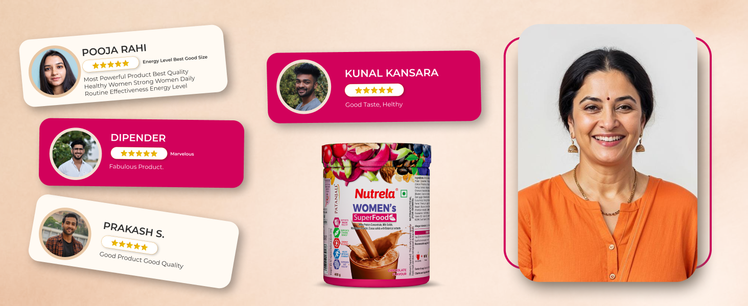 Nutrela Women Superfoods Protein Powder - 400g, Chocolate | Everyday Fitness with Biofermented Multivitamins & Whey Protein to support in Bone & Joints Health , Muscle , Heart , Hair & Nails , Vitality and Mood Stabilizer