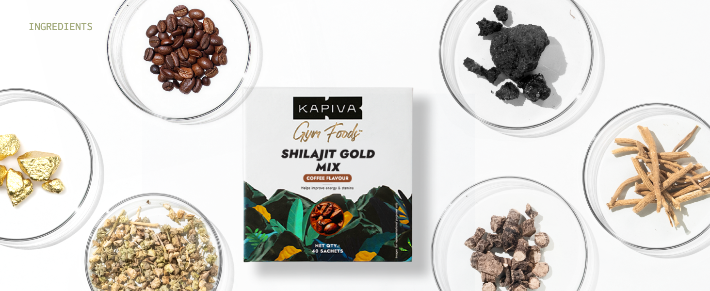 Kapiva Shilajit Gold Mix | Natural Pre Workout | 40 Servings | Coffee flavour | Boosts testosterone, Energy & Focus in gym | 102mg coffee