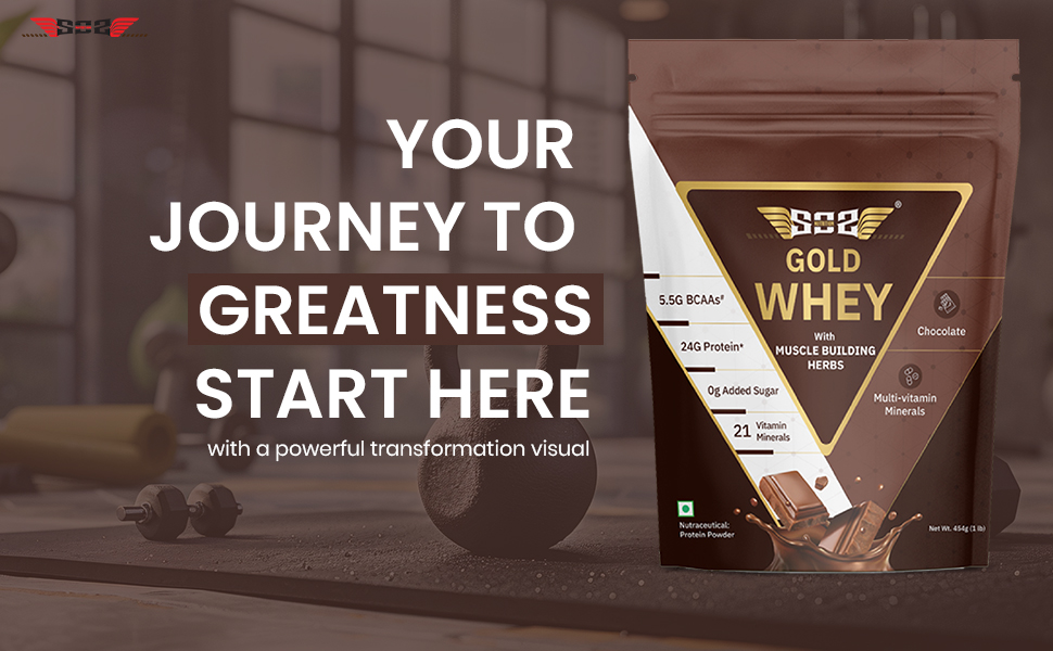 SOS Nutrition Gold Whey Protein Powder 454g (15 Servings) | 24g Protein, 5.5g BCAAs | With Ashwagandha & Musli | Gluten-Free, Lactose-Free | No Artificial Sweeteners | Muscle Recovery Protein
