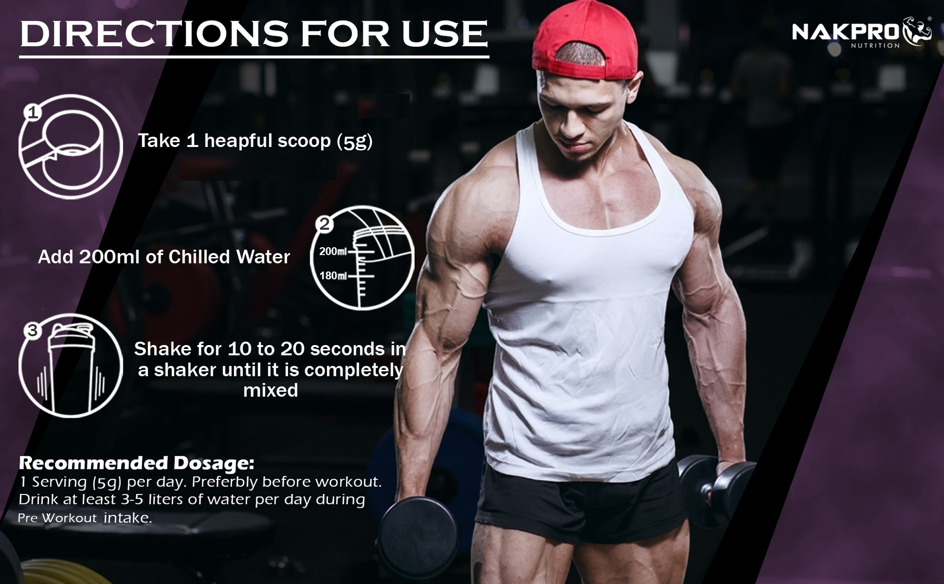 Nakpro Pre Workout Supplement (Blueberry, 100g Powder) with 100mg Caffeine, 1200mg Creatine Monohydrate and 1200mg Citrulline|Helps in Lean Muscle Building, Improves Workout Performance - 20 Servings