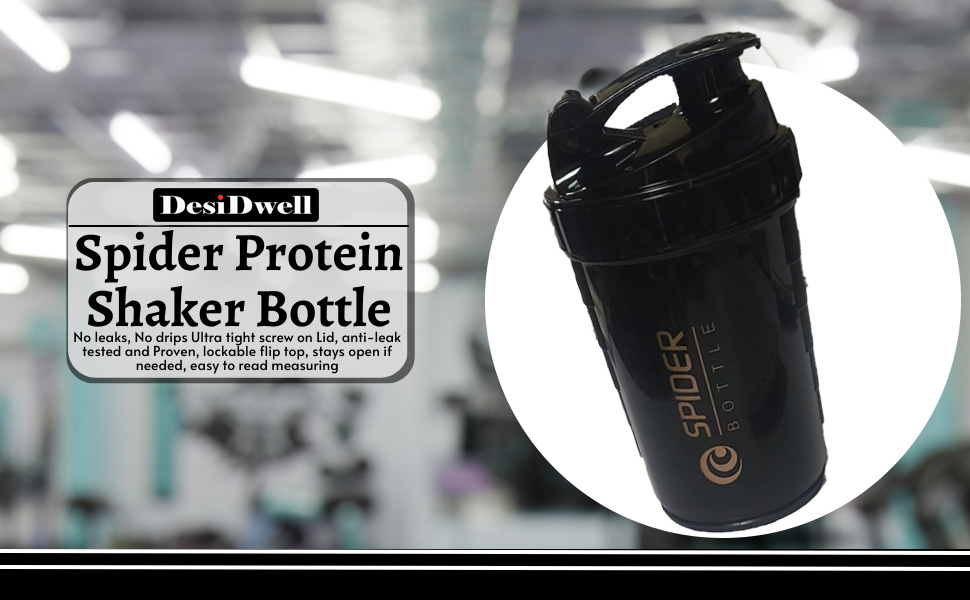 Gym Spider Shaker Bottle 500ml with Extra Compartment | Spider Cyclone Protein Shaker Bottle | Preworkout, BPA Free Gym Sipper - Color May Vary