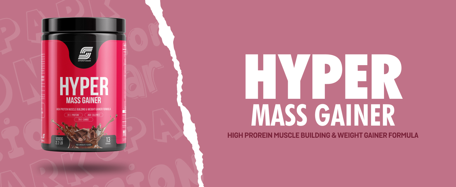 Sparkfusion Hyper Mass Gainer High Protein Muscle Building & Weight Gainer Formula | 16.8g Protein,58.80g Carbs,306 Calories With Milk for Muscle Support & Muscle Mass Gain | 1000 Gm | Chocolate Flavour