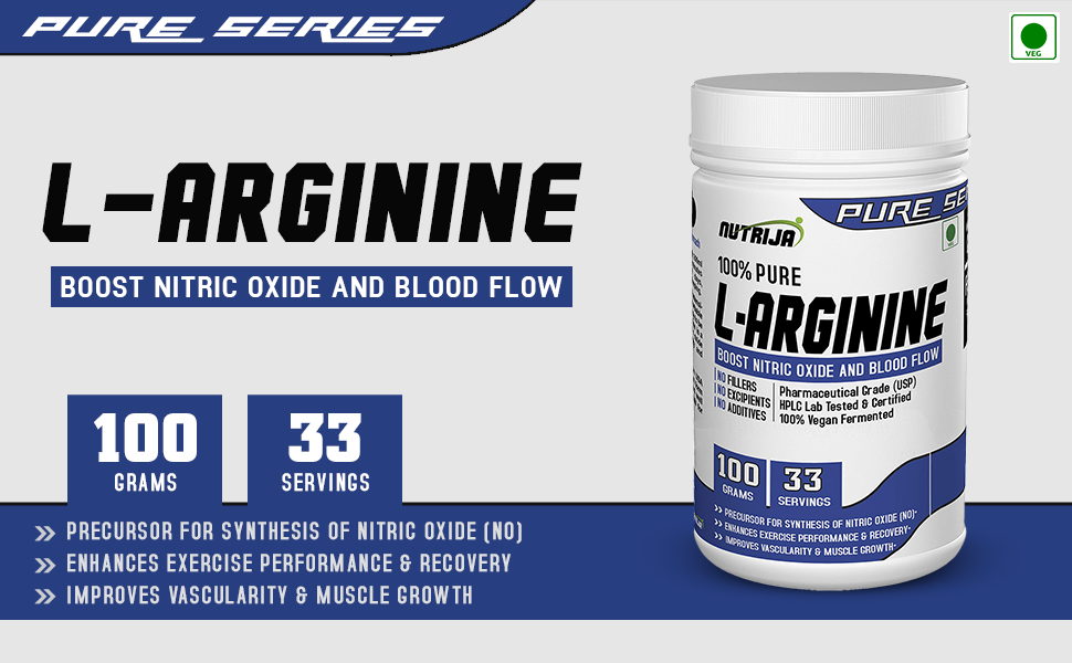 NutriJa L-Arginine Powder 100g Tangy Orange Flavor | 3000mg L-Arginine Per Serving | Free Form Amino Acid Supplement | Pre Workout Powder for Gym, Training & Sports Nutrition | 33 Servings