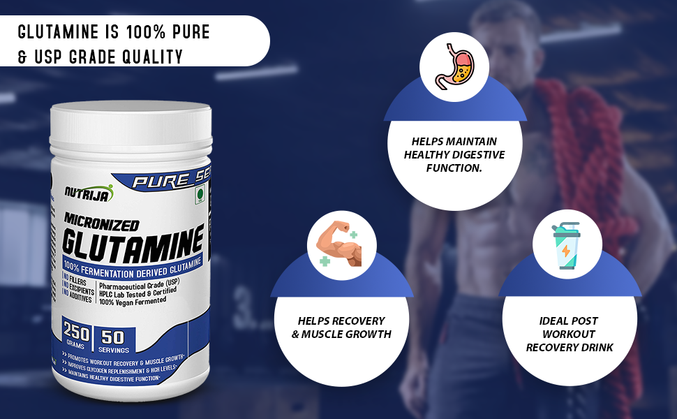 NutriJa L-Glutamine Powder 250g | Pineapple Flavor Amino Acid Supplement | L-Glutamine 5000mg Per Serving | Post Workout Recovery & Muscle Support