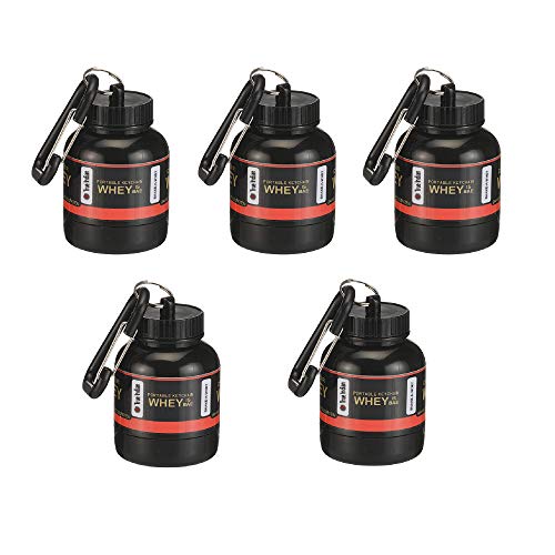 NEW 2024 Whey Bottle Combo - Small Portable Protein Container With Key-Chain, Supplement Powder Carrying Funnel, 30 ml Flask (Pack of 5)