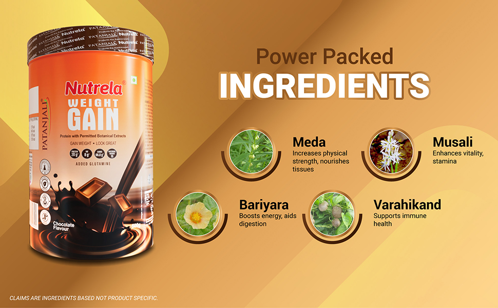 Nutrela Weight Gainer Powder - 500 gram, Chocolate Flavour with Free Shaker Bottle | 20g Protein, 66.8 Carbs, 13 Vitamins & 12 Minerals with Khandsari Sugar | Ideal for Athlete, Men, Women & Kids above 10 Year