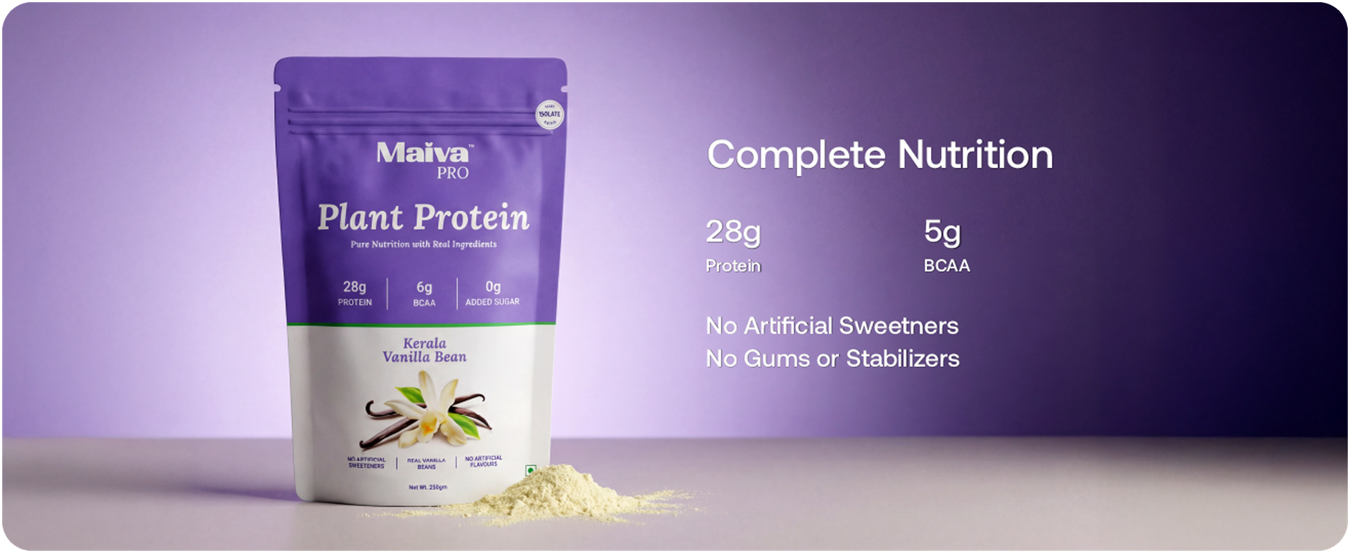 Maiva Pro Plant Protein Powder - 250g - Kerala Vanilla Bean (Vanilla) | 28g Protein, Pea Protein Isolate | No Artificial Sweeteners | Easy to Digest, Light on Stomach | No Bloating | Vegan, Lactose Free