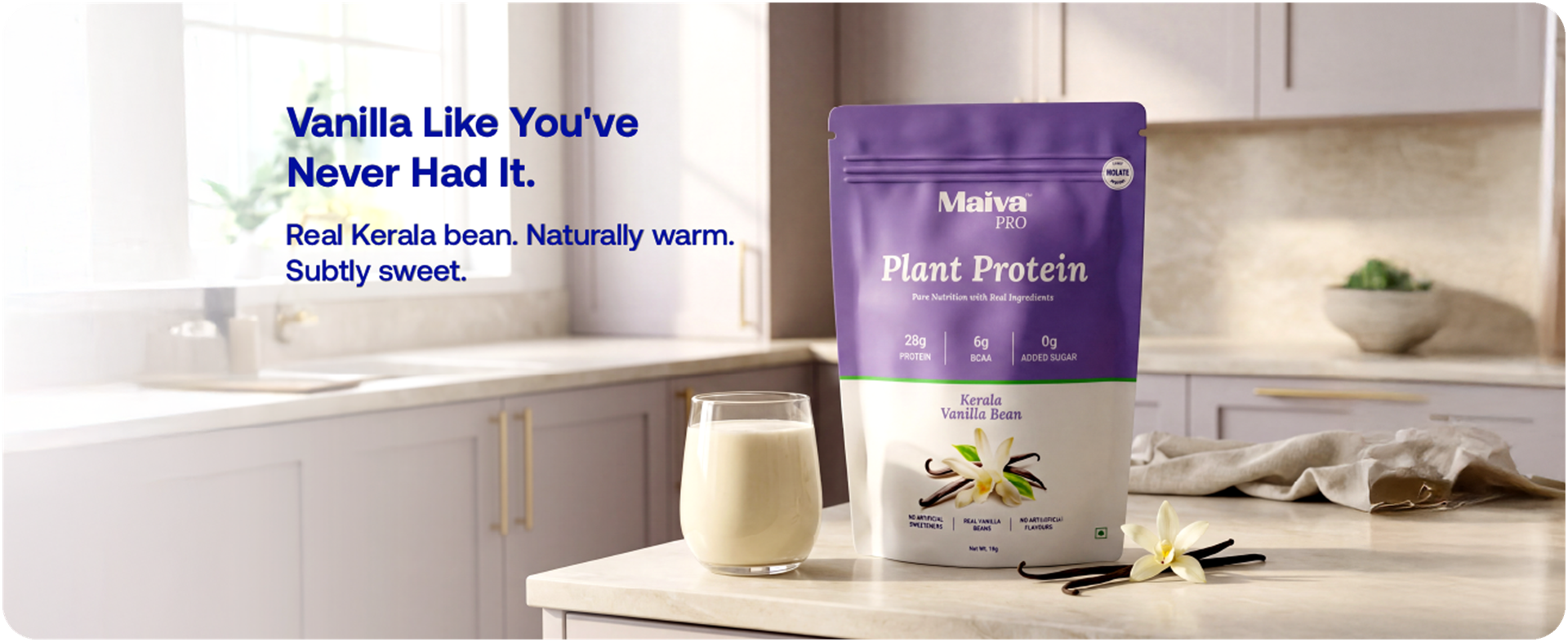 Maiva Pro Plant Protein Powder - 250g - Kerala Vanilla Bean (Vanilla) | 28g Protein, Pea Protein Isolate | No Artificial Sweeteners | Easy to Digest, Light on Stomach | No Bloating | Vegan, Lactose Free