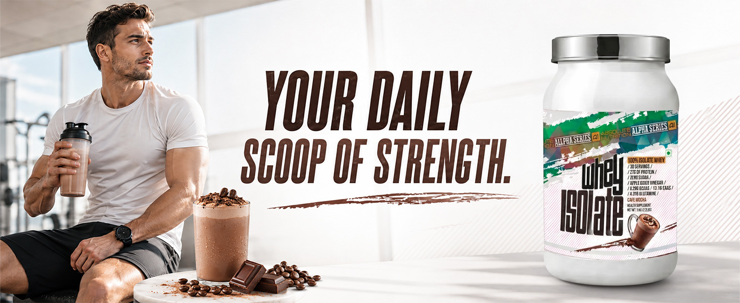 Absolute Nutrition Alpha Series Whey Protein Isolate Powder | 27g Protein per Serving | Zero Added Sugar | DigeZyme Digestive Enzymes | Apple Cider Vinegar | 1kg (Cafe Mocha)