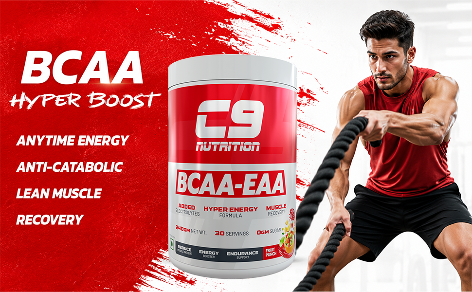 C9 NUTRITION BCAA EAA Powder with 5000mg BCAA, 9000mg EAA & 500mg L-Arginine | Sugar-Free Amino Acid Supplement with Electrolytes for Workout & Muscle Recovery | 30 Servings, Watermelon Flavour