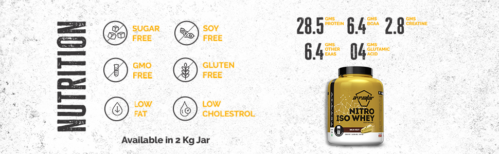 avvatar NITRO ISO WHEY | 2Kg | Malai Kulfi | 28.5g Protein | 50 Servings | 2.8g Creatine Monohydrate| Ultimate muscle building formula, increase strength & exercise performance