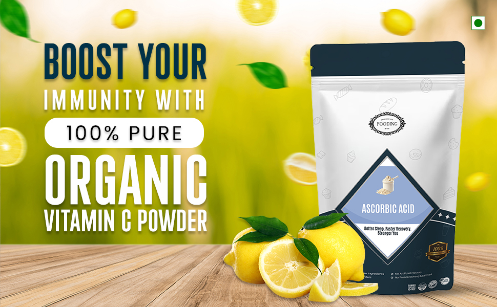100% Pure Organic Vitamin C Powder (L-Ascorbic Acid), 1Kg, For Immunity booster, Skin cell Protection, Skin Care Serum Making, collagen Booster (Food Grade, Vegan, Non GMO)