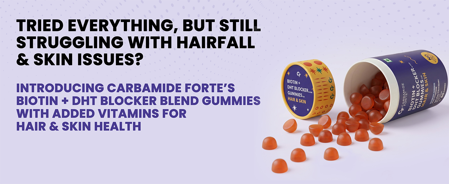 Carbamide Forte Hair Gummies with Biotin & DHT Blockers | Biotin Gummies for Hair Growth | Hair Supplement for Women & Men | Strawberry Flavour with No Added Sugar | 60 Gummies