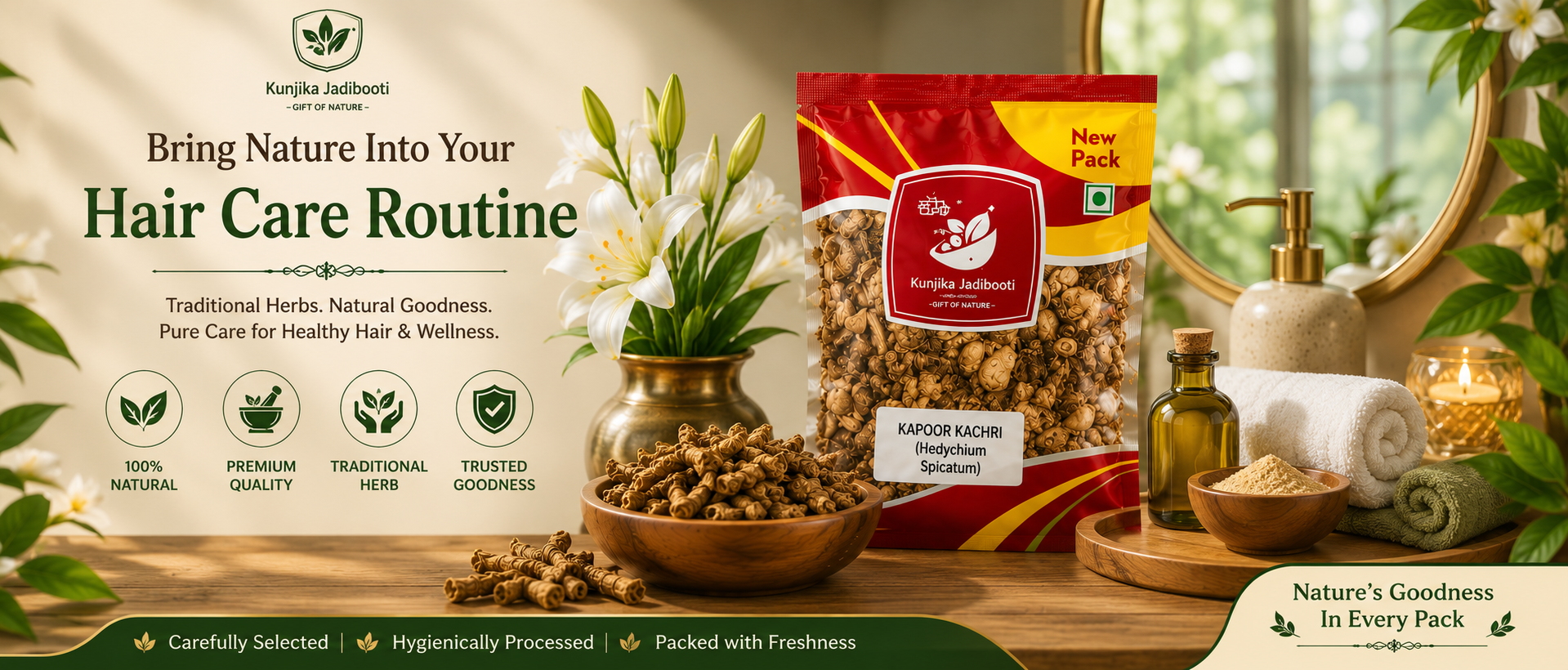 Kunjika Jadibooti Kapoor Kachri - Kapur Kachri - kachli - Ginger Lily - karchuralu - Hedychium Spicatum - Ekangi - Spiked Gingen Lily - 100 gm