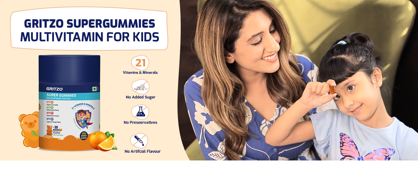 Gritzo Super Gummies Multivitamin for Kids, Orange, 30 Gummies