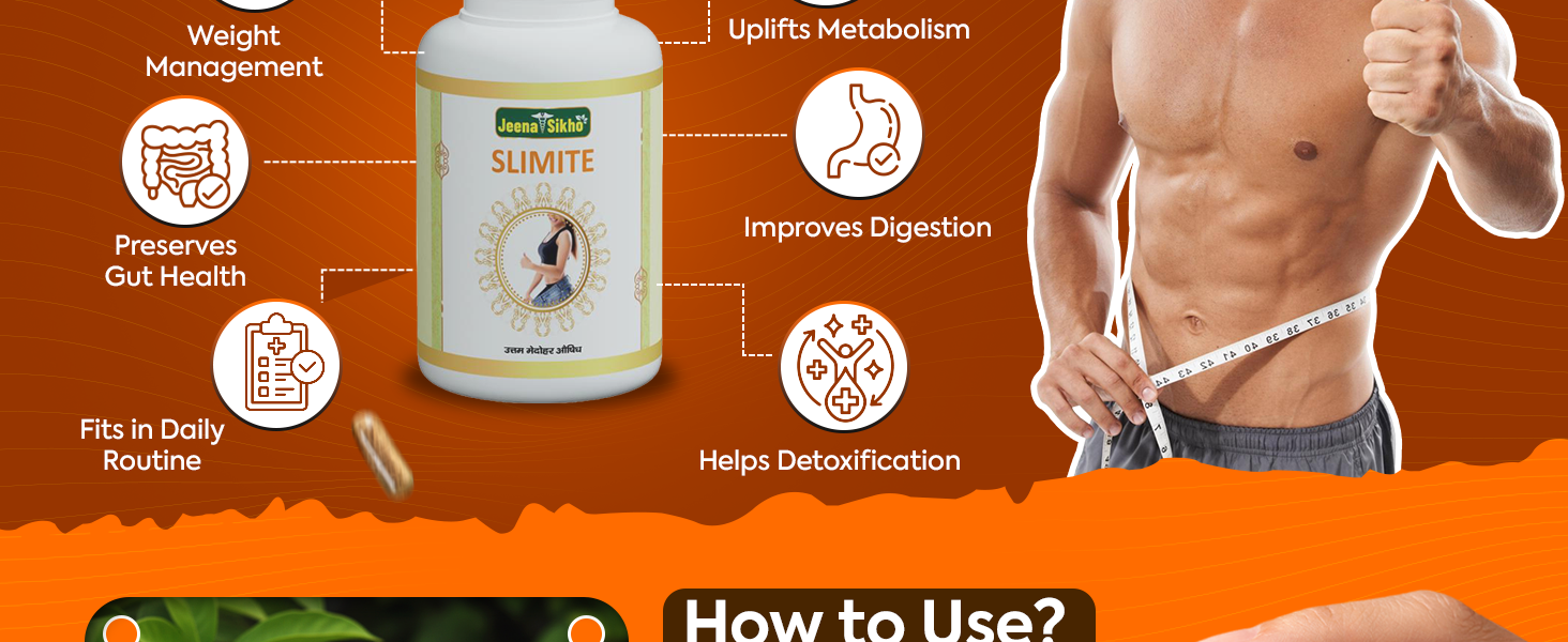 Jeena Sikho Slimite | Ayurvedic Supplement For Gut Health And Burns Calories | Naturally Blended With Harar, Ajwain, And Chitrak Mool | Herbal Remedy To Improve Metabolism, 60 Capsules
