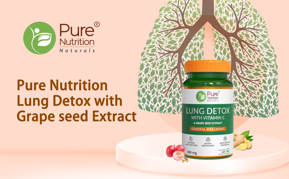Pure Nutrition Lung Detox Supplement - 60 Veg Capsules | Quercetin, Vitamin C, Nettle, Vasaka Leaf, Lotus, Licorice & Ginger | Supports Lung Cleansing, Respiratory Health & Immune Defense | 100% Herbal Formula