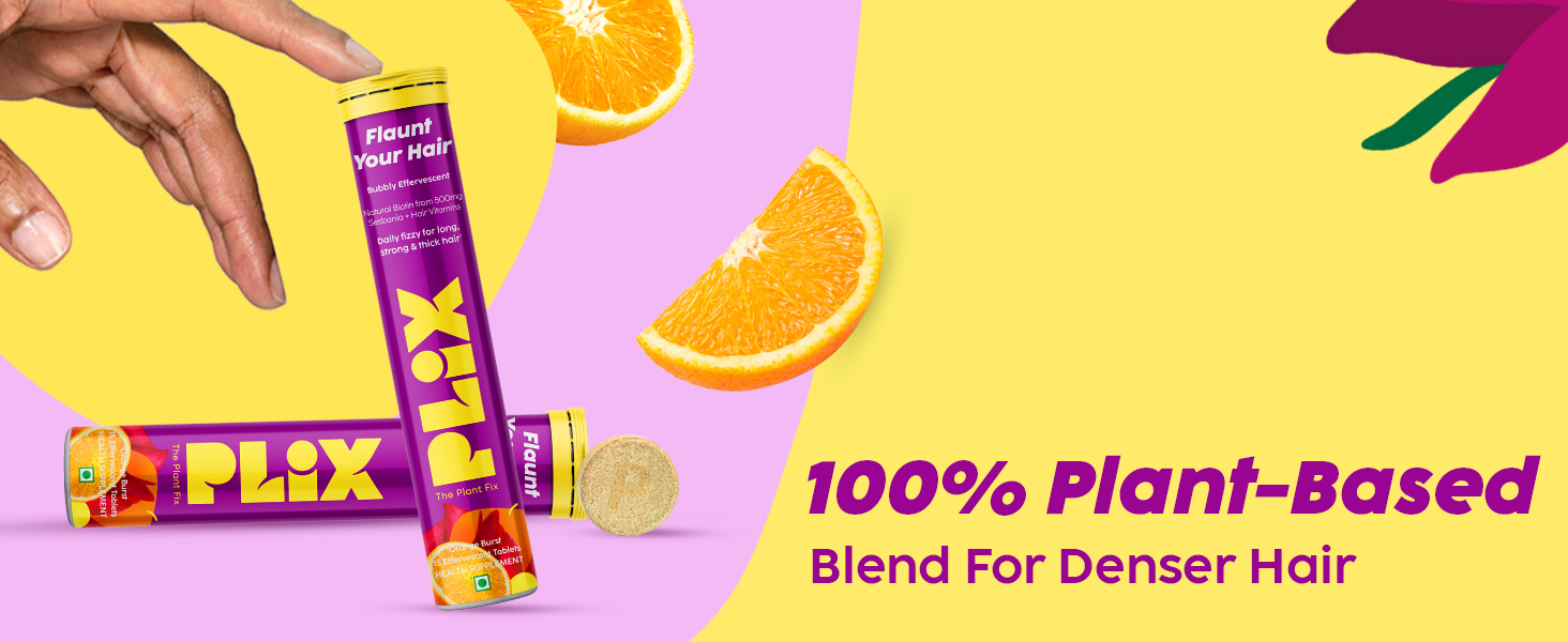 PLIX - THE PLANT FIX Heavenly Hair With Natural Biotin|15 Effervescent Tablets, Orange Flavour, Pack of 1|Supports Long, Lustrous, Strong Hair, |Vegan, Caffeine Free, Dairy Free, Sugar Free, Non GMO