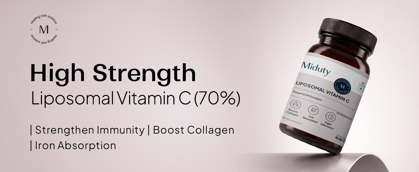 Miduty Liposomal Vitamin C Supplement - Antioxidant Vitamin, Skin Rejuvenation & Immunity Booster Supplement Helps to Boost Collagen for Skin, Hair & Nails - 30 Capsules