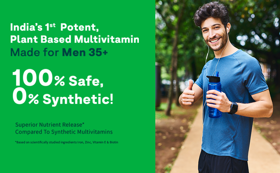 OZiva Plant Based Multivitamins for Men 35+| For Heart & Muscle Health, Stamina & Performance| With Guduchi Extract, Vegan Vitamin D3, 50 Vegetarian Tablets