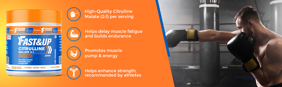 Fast&Up Citrulline (100 Servings) Citrulline Malate to Enhance Muscle Pump, Sustain Longer Workouts & Boost Recovery (Unflavored,Pack of 200 gm Powder)