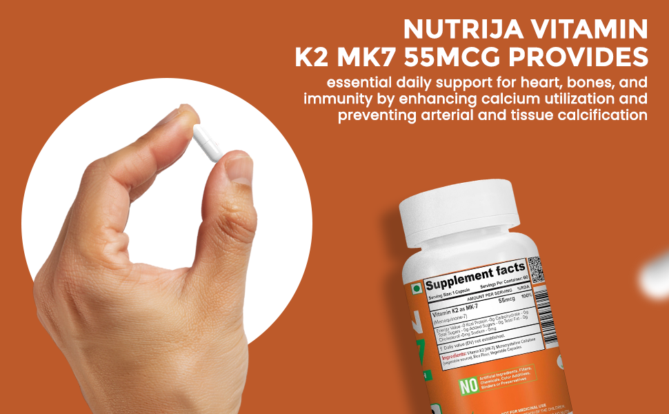 NutriJa Vitamin K2 MK7 55mcg 60 Capsules - Supports Heart, Bones & Joints Health