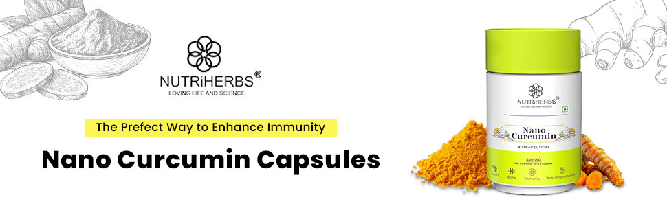 NUTRIHERBS Nano Curcumin 500mg Capsules | Immunity Booster for Men & Women | Joint Pain Relief & Digestion Support | Turmeric Curcumin for Better Absorption | 60 Capsules