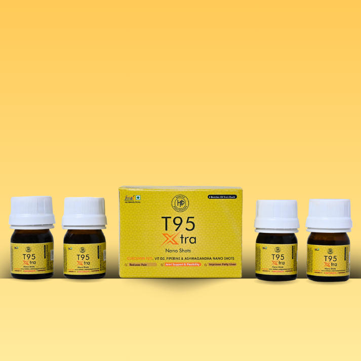T95 XTRA Nano Shots Curcumin 95%, Vitamin D, Piperine 95% and Ashwagandha Nano Shots, Orange Flavour, 4 Bottles of 5ml | Anti inflammatory Supplement for Adults | Good For Skin & Joint pains