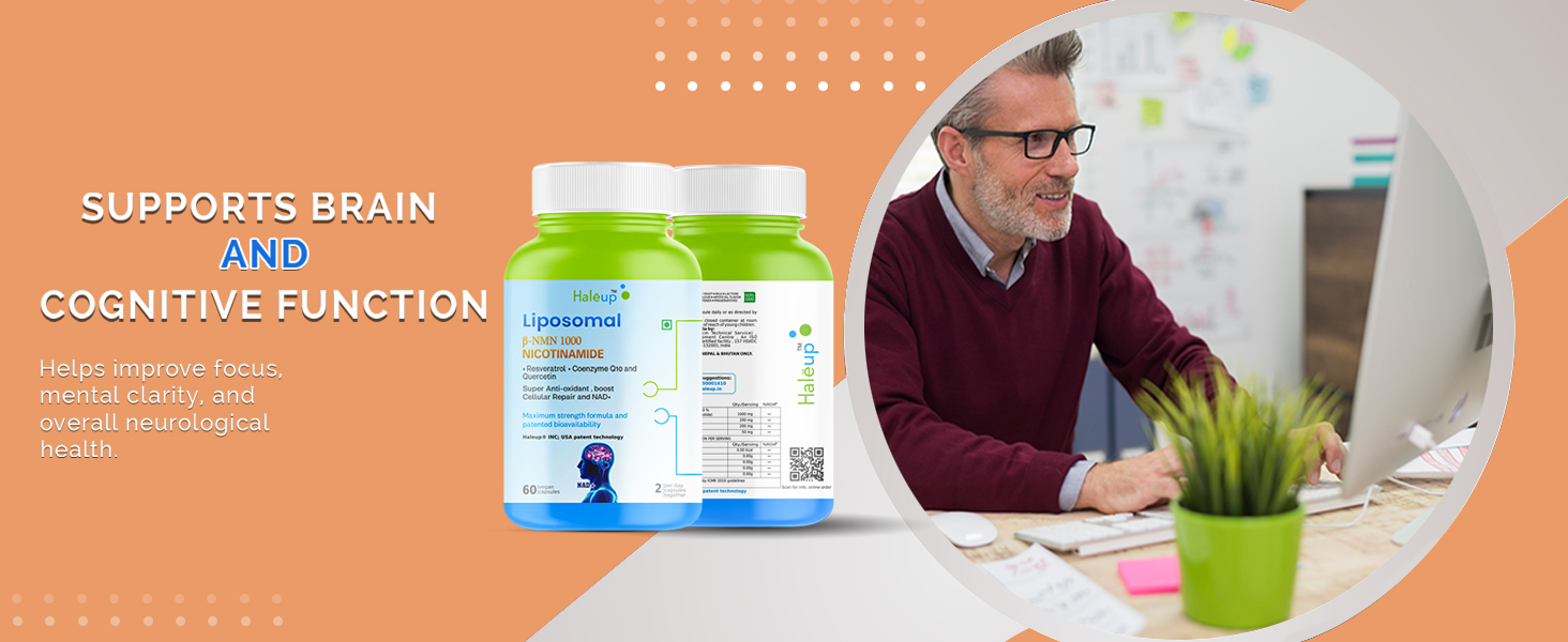 Haleup Liposomal NMN 1000 mg 3-in-1 Formula, Enriched with Resveratrol, Quercetin and CoQ10 |99.9% Pure |Healthy Ageing|Cellular Repair|Boost NAD+| Energy Levels| Skin Health (Pack of 4)
