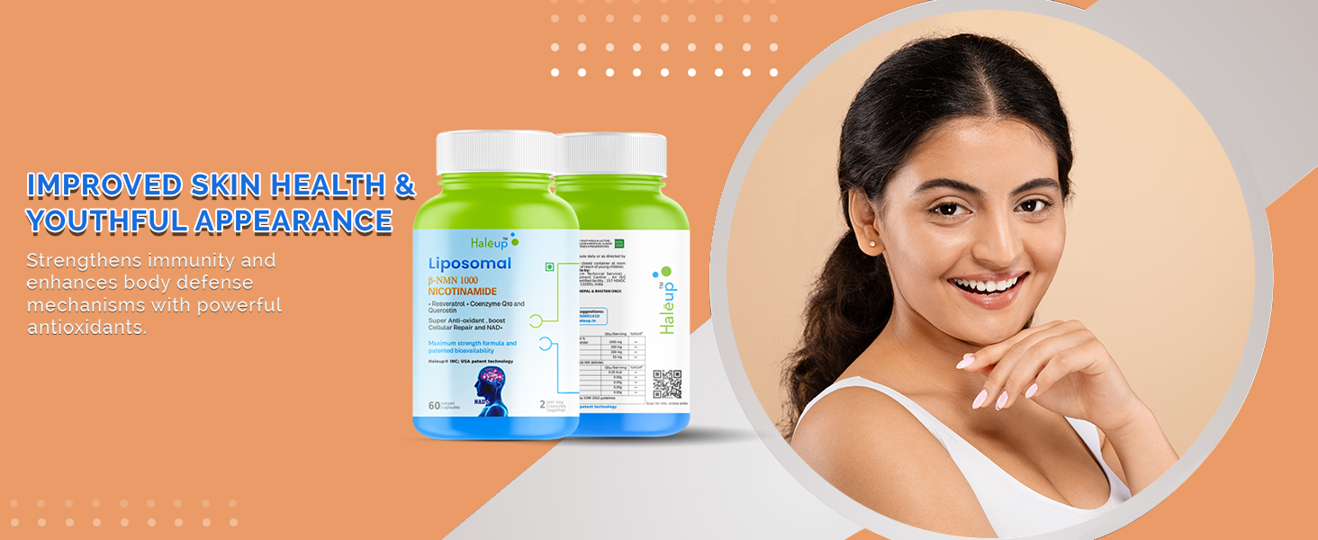 Haleup Liposomal NMN 1000 mg 3-in-1 Formula, Enriched with Resveratrol, Quercetin and CoQ10 |99.9% Pure |Healthy Ageing|Cellular Repair|Boost NAD+| Energy Levels| Skin Health (Pack of 4)