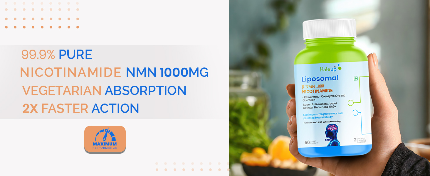 Haleup Liposomal NMN 1000 mg 3-in-1 Formula, Enriched with Resveratrol, Quercetin and CoQ10 |99.9% Pure |Healthy Ageing|Cellular Repair|Boost NAD+| Energy Levels| Skin Health (Pack of 4)