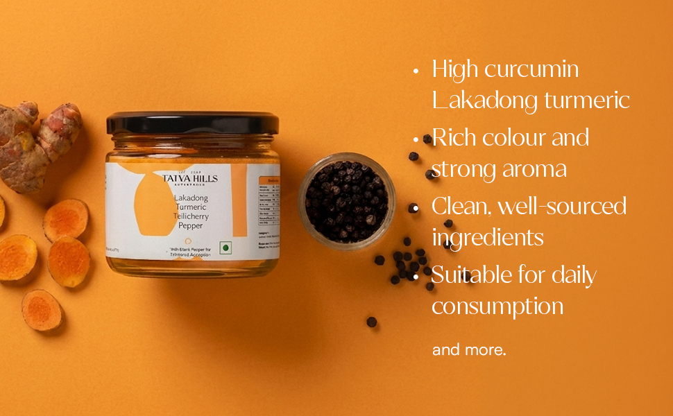 TatvaHills Superfoods Lakadong Turmeric Powder with Tellicherry Black Pepper | High Curcumin Upto 7% | High Absorption Haldi for Immunity, Joint Support & Digestion | No Preservatives | 150g