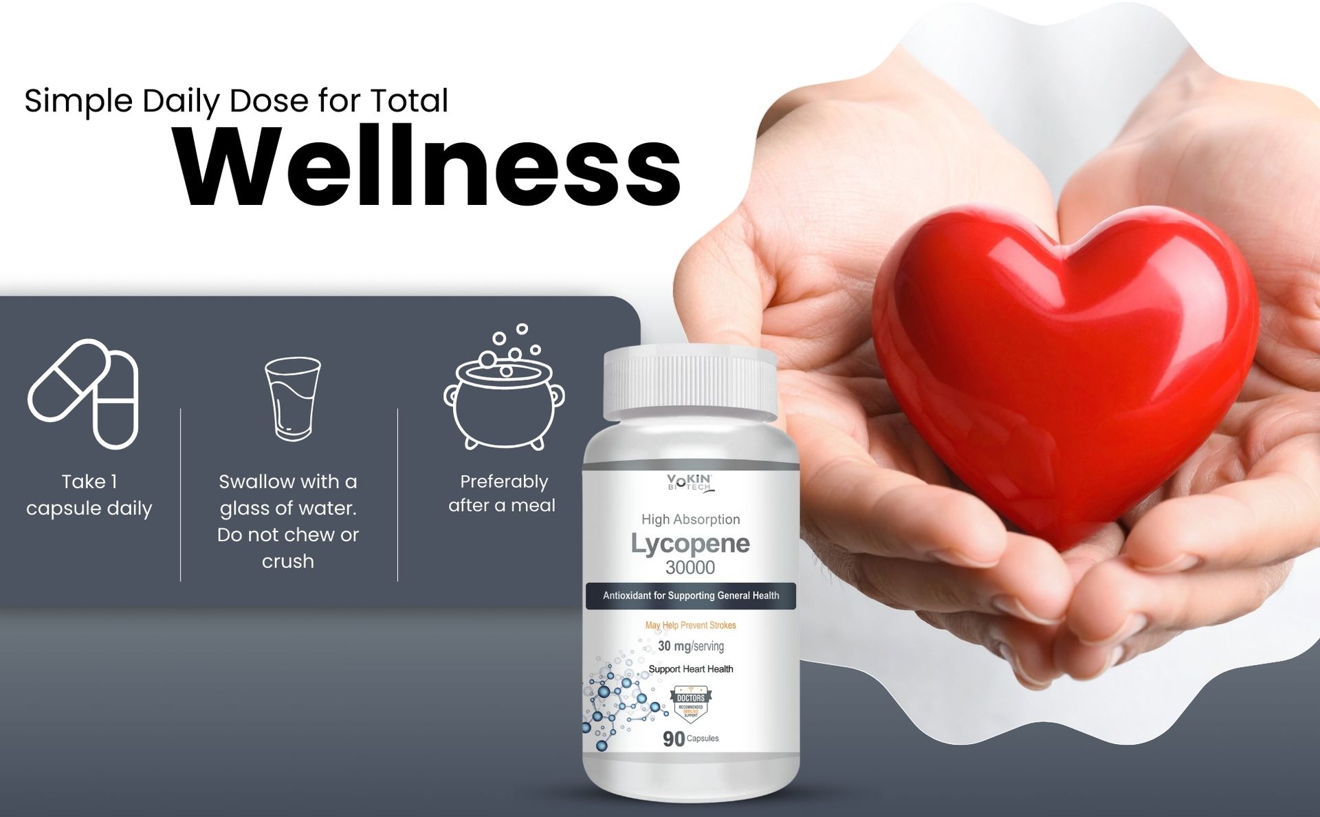 Vokin Biotech Lycopene 30mg, Support Heart health 90 Capsules