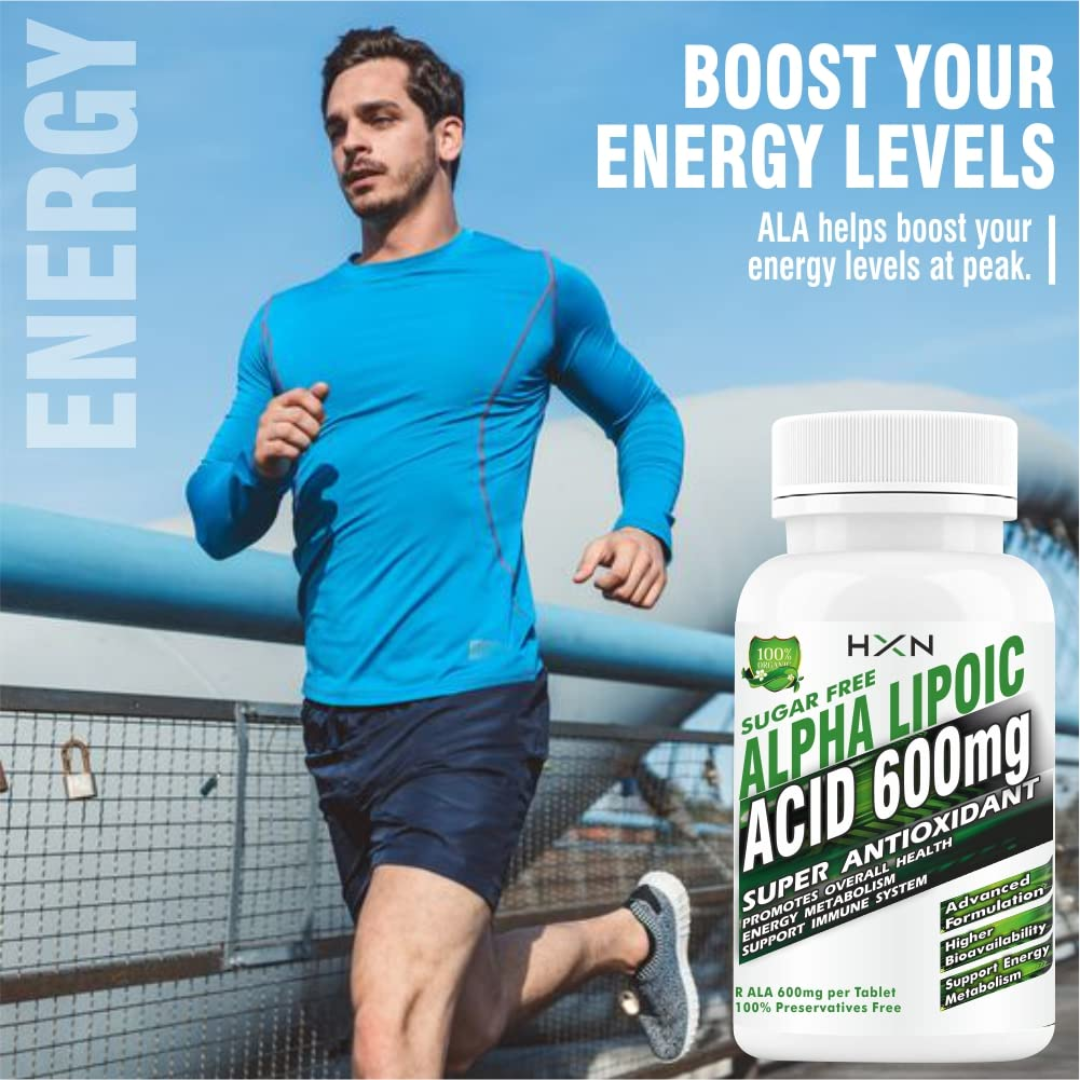 HXN Alpha Lipoic Acid 600mg, ALA Supplement With Vitamin B12, L-Glutathione, Hyaluronic Acid, Vit C, Antioxidant Supplements For Neuropathy, Good Health & Liver Detox-60 Tablet (Sugar-Free Pack1)