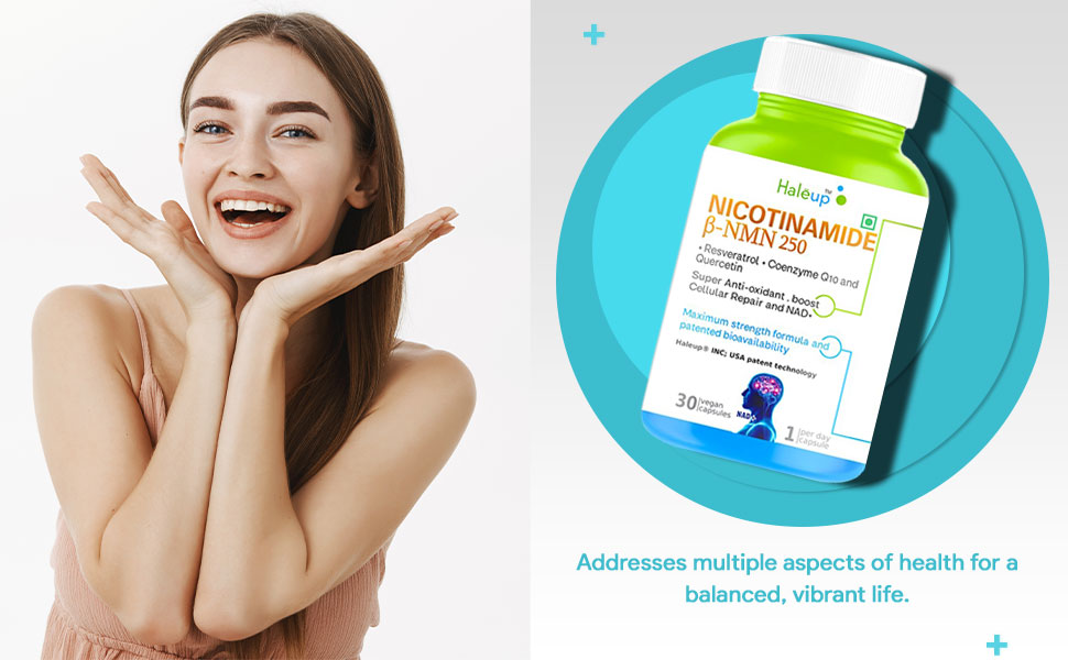 Haleup USA NMN 250 mg 3-in-1 Formula, Enriched with Resveratrol, Quercetin and CoQ10 |99.9% Pure |Healthy Ageing|Cellular Repair|Boost NAD+| Energy Levels| Skin Health