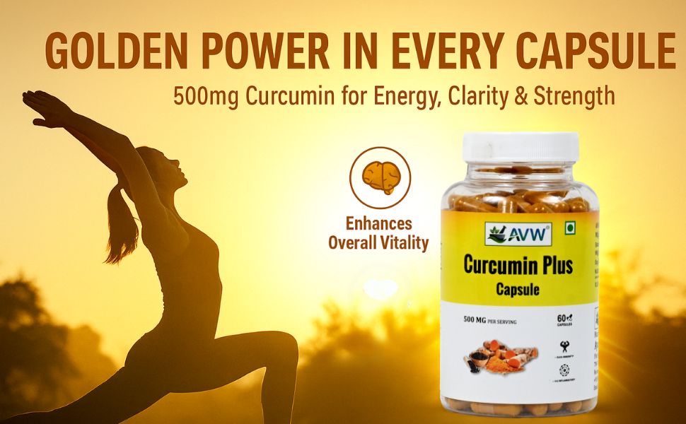 AVW Curcumin Plus 500mg Capsules | Anti inflammatory Supplement for Adults | With Turmeric & Black Pepper with Enhanced Bioavailability for Joint & Immune Support 60 Capsules