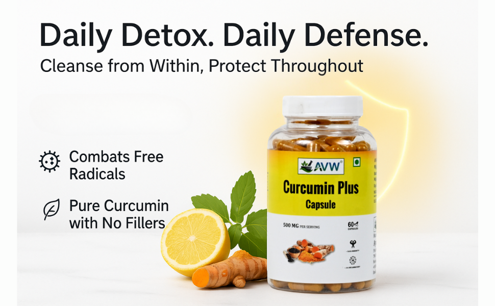 AVW Curcumin Plus 500mg Capsules | Anti inflammatory Supplement for Adults | With Turmeric & Black Pepper with Enhanced Bioavailability for Joint & Immune Support 60 Capsules