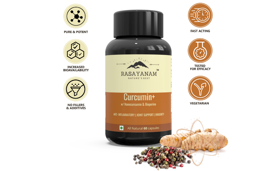 Rasayanam Curcumin + Plant-based Vitamin B12 Combo | 95% Curcuminoids, Piperine & Triple Turmeric Blend + Vegan B12 with 7 Superfoods | Supports Joint Mobility, Inflammation Balance, Energy, Focus & Nerve Health